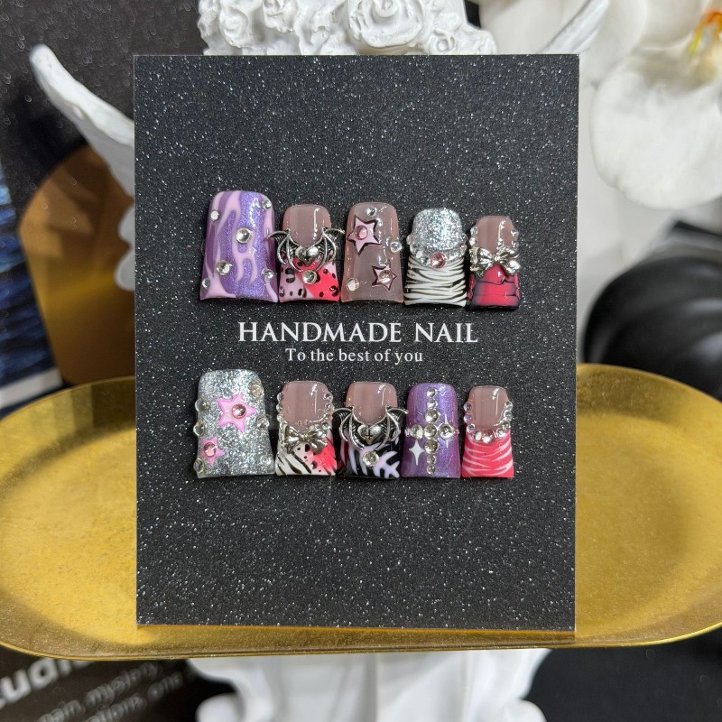 3D Printing Nails - 10PCS Y2k Purple Pink Zebra Leopard