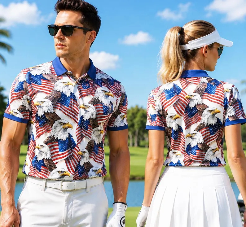 Mens Patriotic Golf Polo Shirt - огляд і ціна 3D Printing Eagle