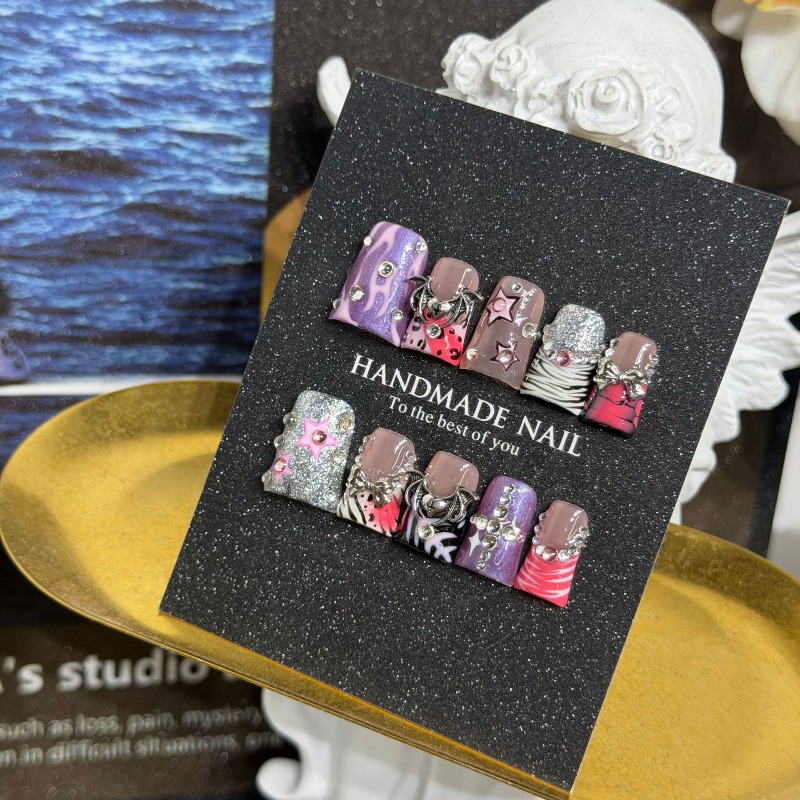 10PCS Y2k Purple Pink Zebra Le - огляд і ціна 3D Printing Nails