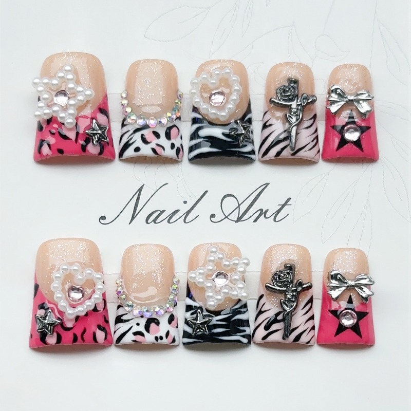 10PCS Y2k Purple Pink Zebra Le - огляд і ціна 3D Printing Nails